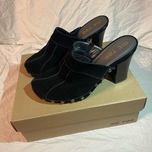 Me Too Carbon Genuine Suede Leather Black Mules